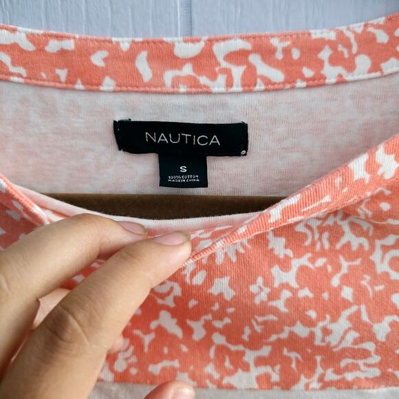 Nautica Peach Multiprint Tee size Small Nautical Striped Summer Feminine - Picture 3 of 8